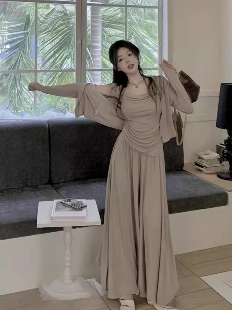 Women's Three-Piece Camisole Cardigan and Wide-Leg Pants Set