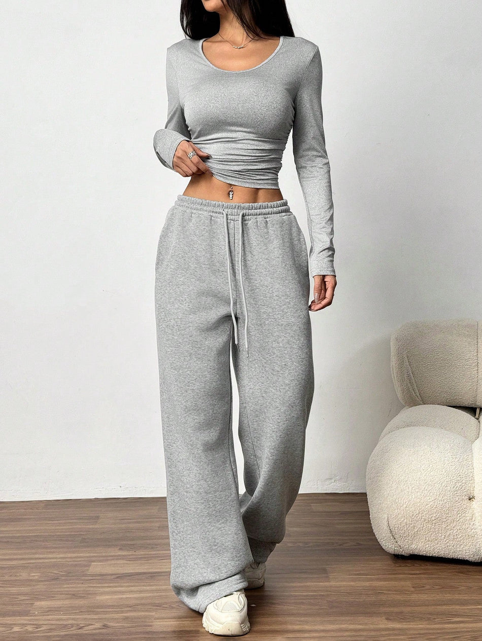 Women's Slim Fit Long Sleeve Top and Pocket Pants Set