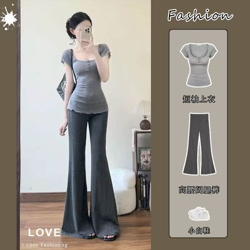 Women's High Waist Wide Leg Pants Two-Piece Set
