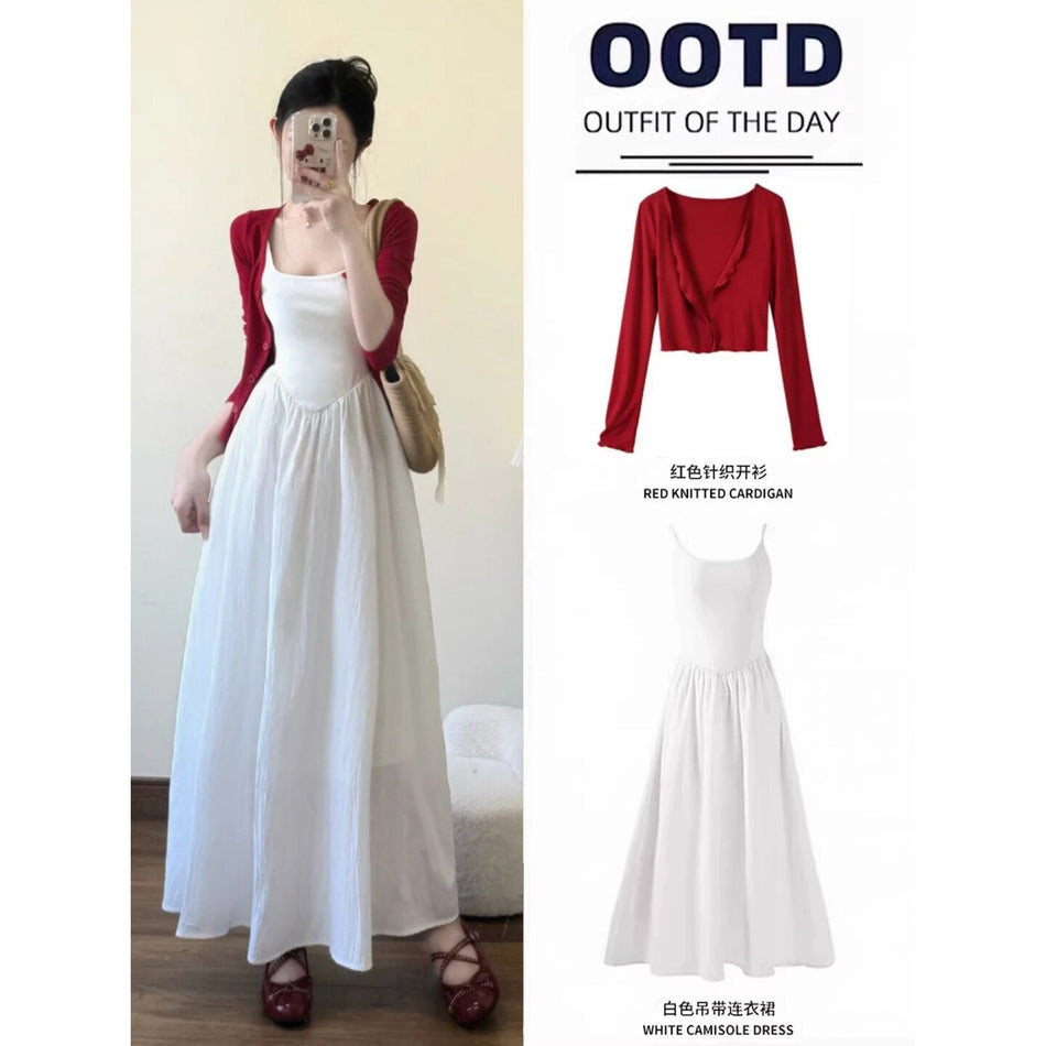 Women's Pure Cotton Spaghetti Strap A-Line Maxi Dress Set