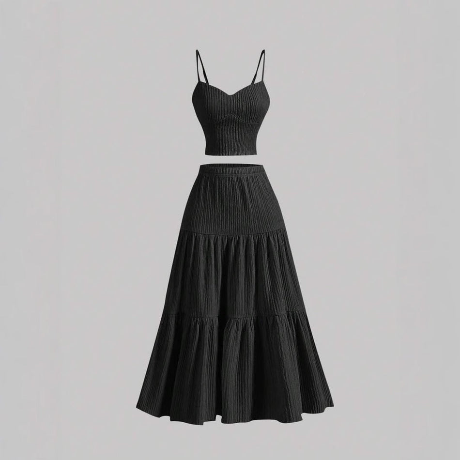 Women's Sleeveless Pleated Long Skirt Two-Piece Set
