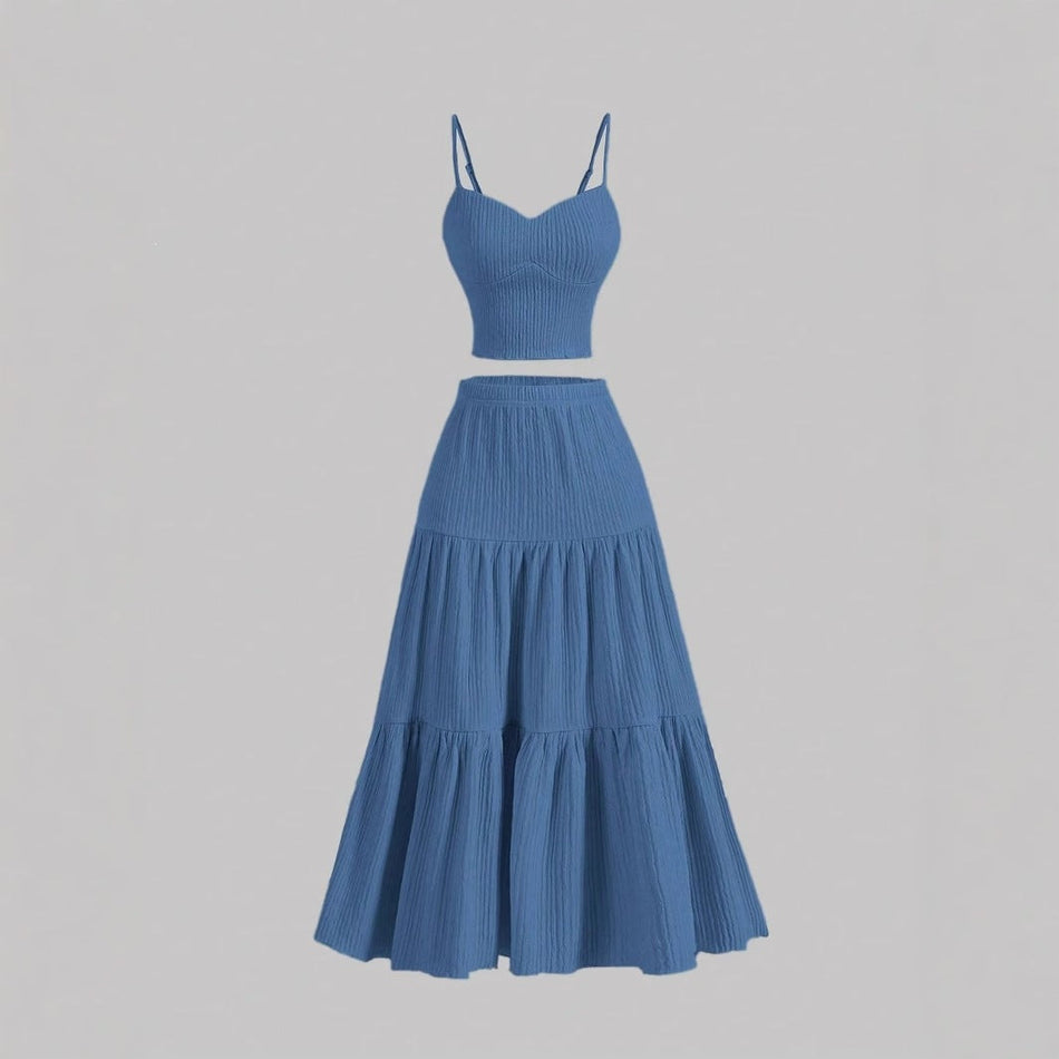 Women's Sleeveless Pleated Long Skirt Two-Piece Set