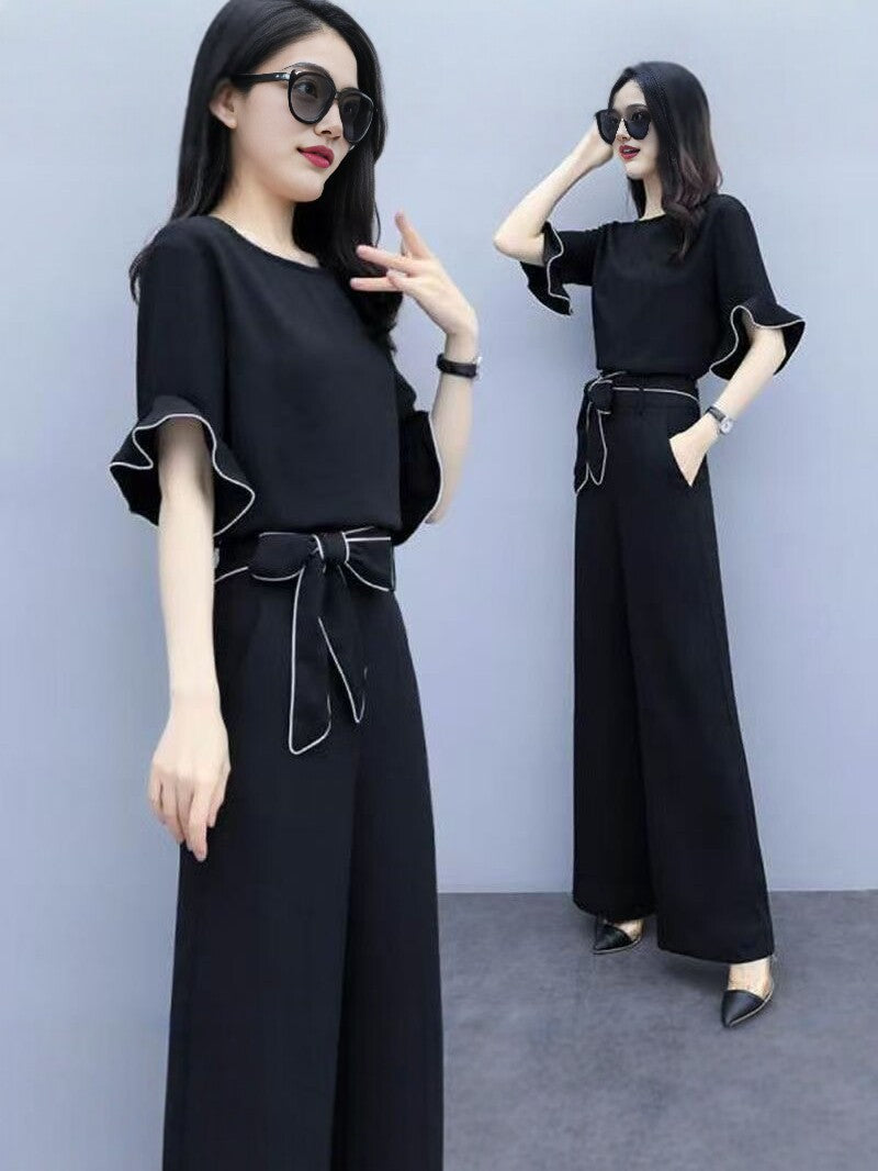 Women's High Waist Wide Leg Pants Two-Piece Set