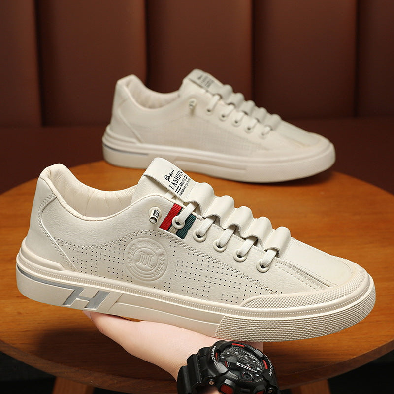Men's Breathable Embossed White Casual Sports Sneakers