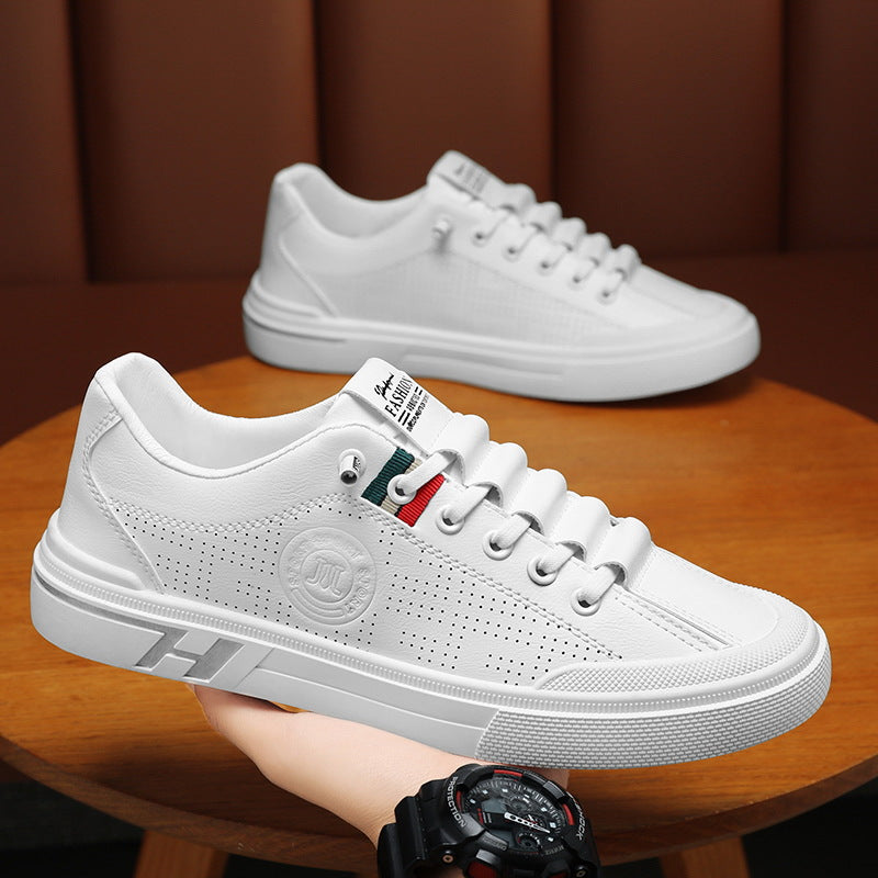 Men's Breathable Embossed White Casual Sports Sneakers