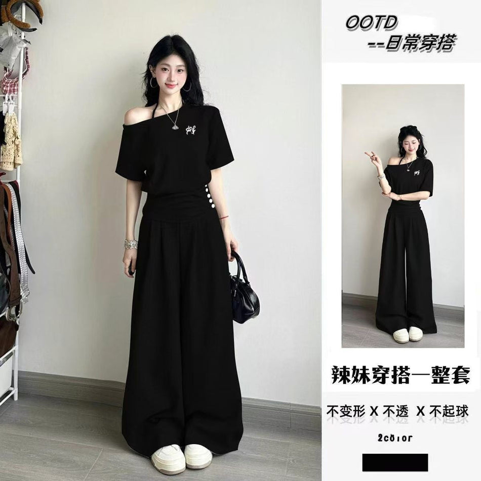 Women's Off Shoulder Top and Wide Leg Pants Set