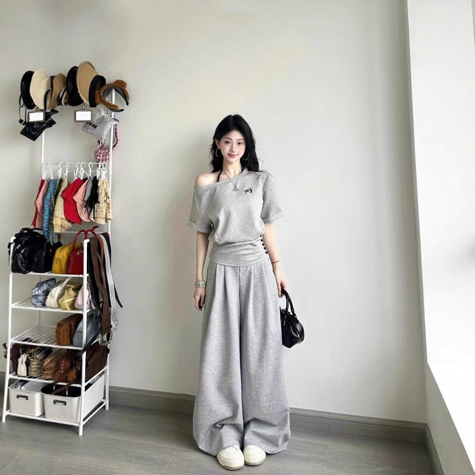 Women's Off Shoulder Top and Wide Leg Pants Set