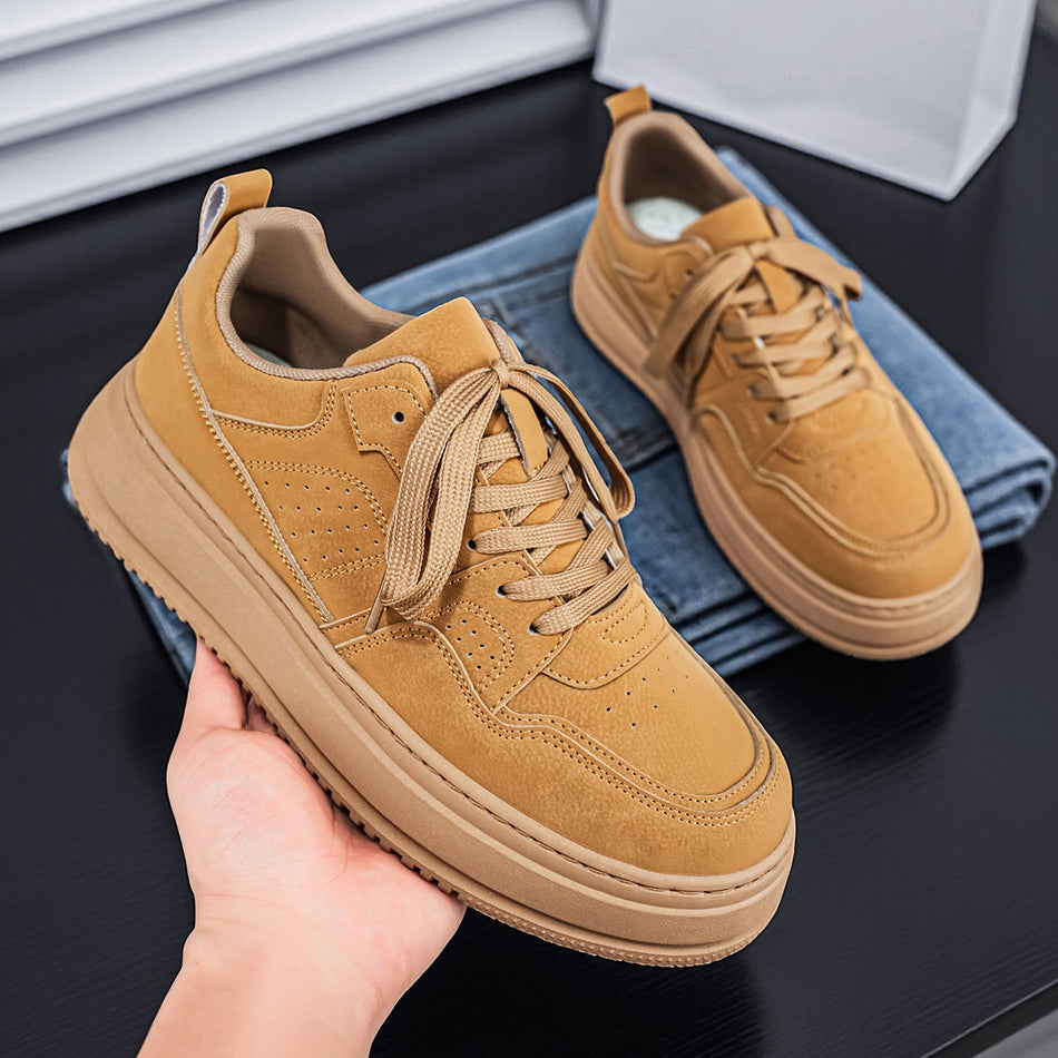 Men's Casual Leather Sports Sneakers with Non-Slip Sole