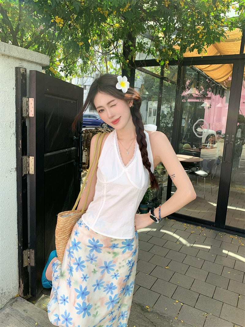 Women's Halter Neck Top and Floral Skirt