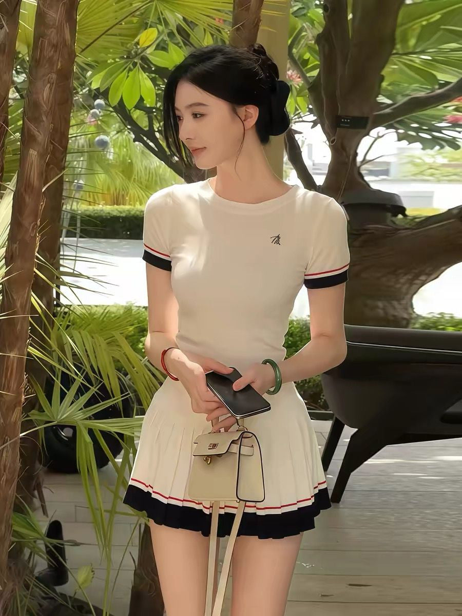 Women's Knitted Top and A-Line Short Skirt Set