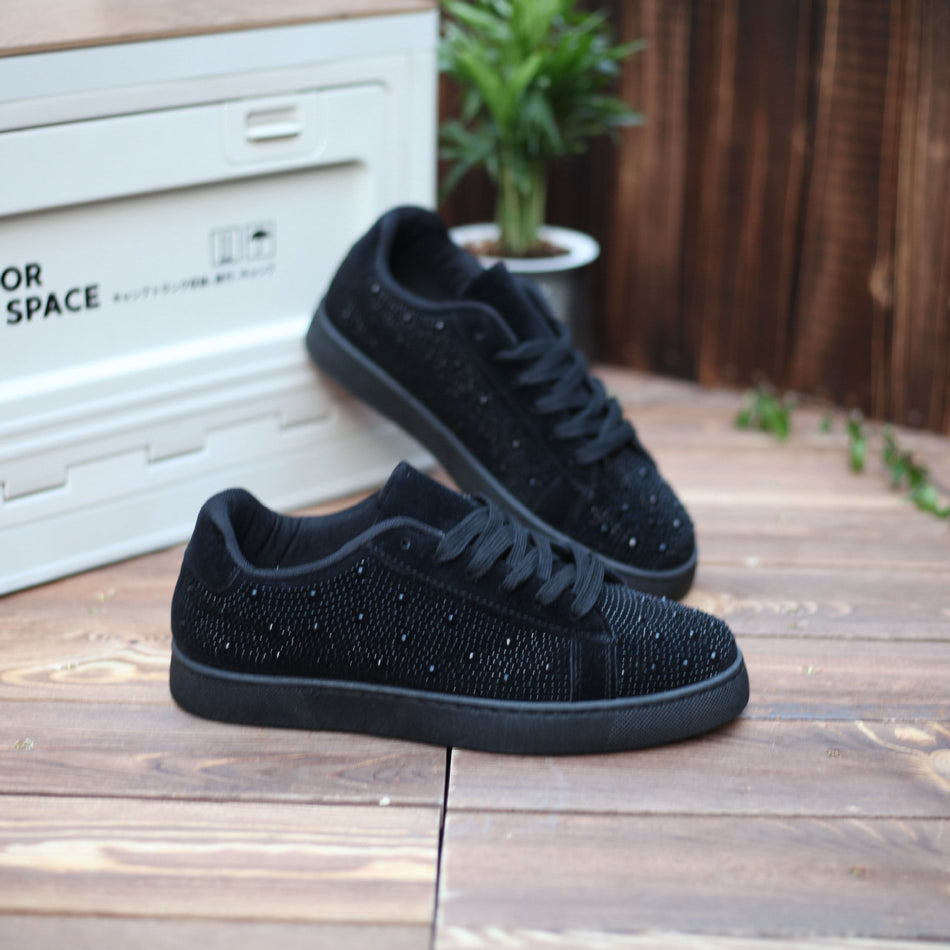 Men's Rhinestone Red Sole Casual Board Sneakers