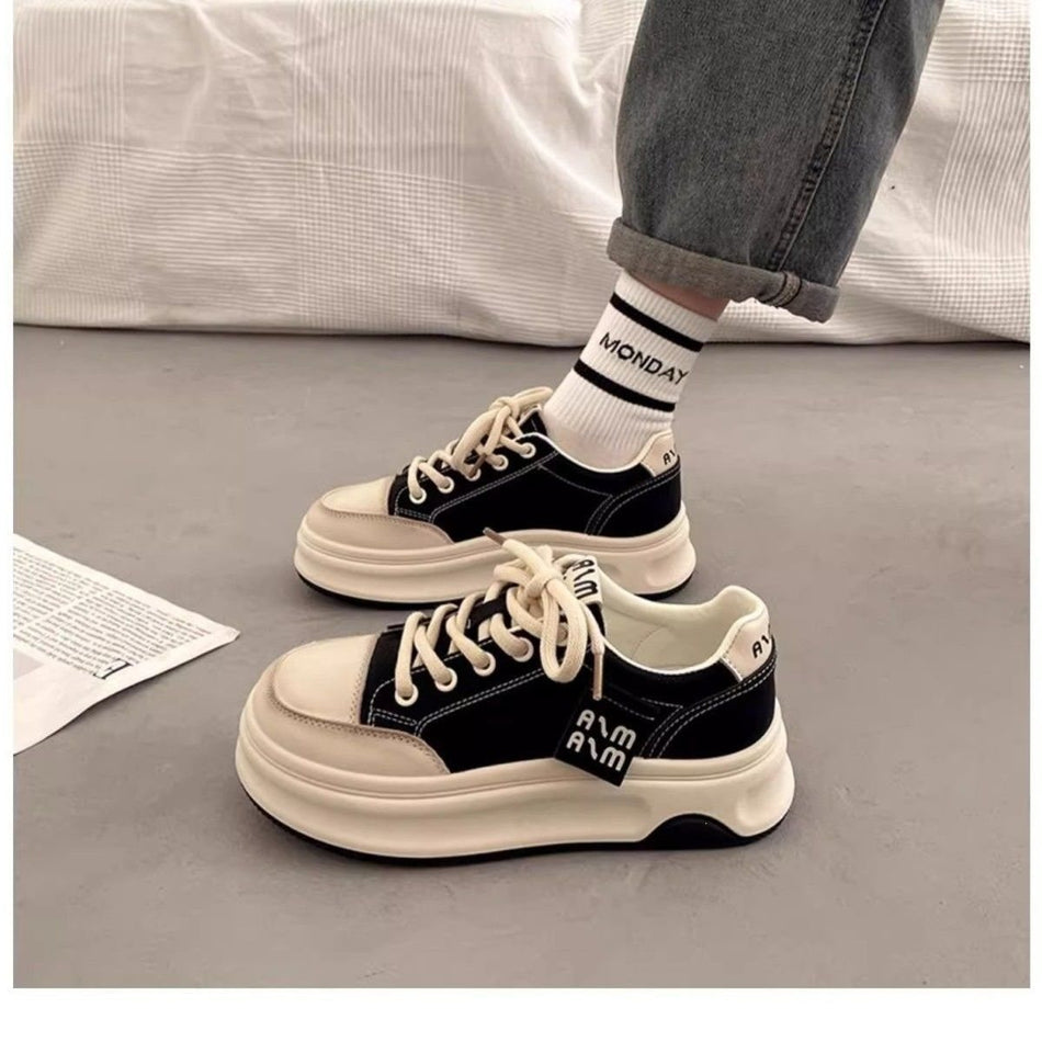 Women's Thick Sole Casual Sneakers with Soft Microfiber Upper