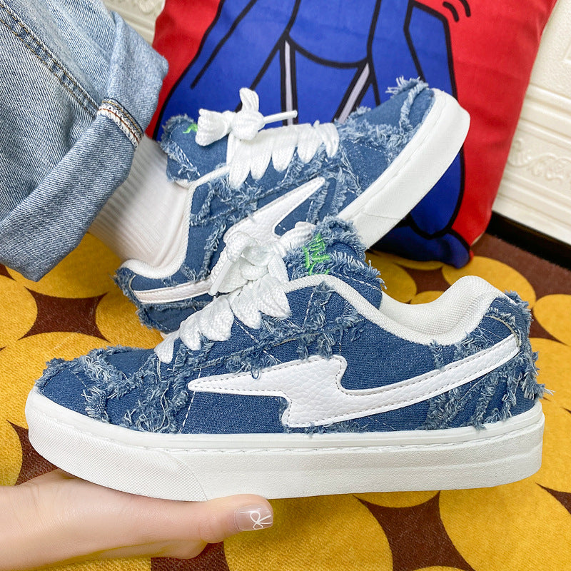 Unisex Retro Denim Contrast Casual Sneakers with Rubber Sole