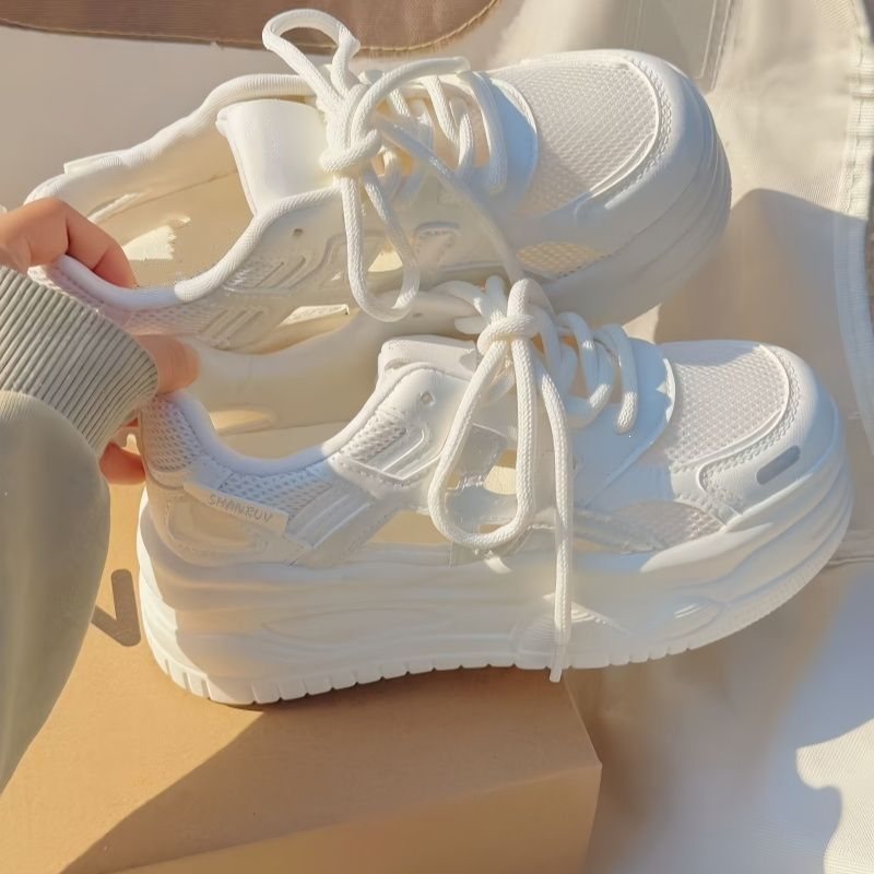 Unisex Breathable White Mesh Casual Sneakers with EVA Comfort