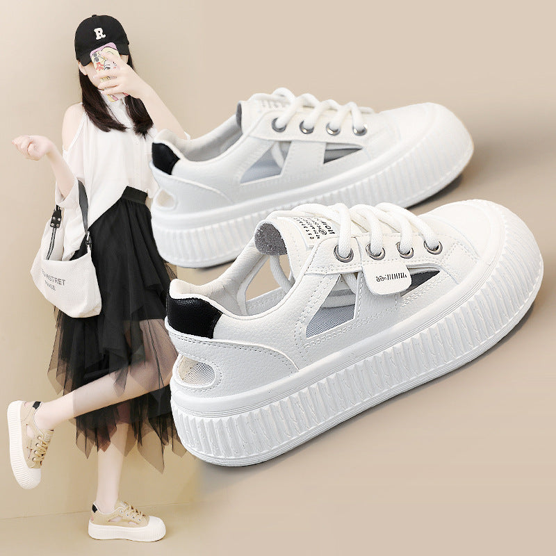 Women's Breathable Cutout Platform Sneakers with Lace-Up Design