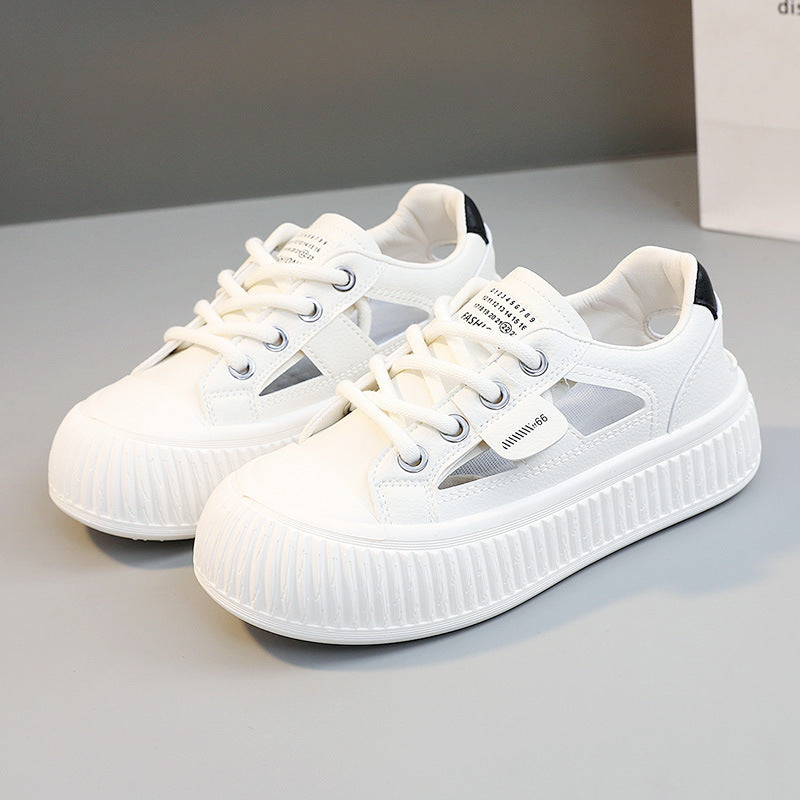 Women's Breathable Cutout Platform Sneakers with Lace-Up Design