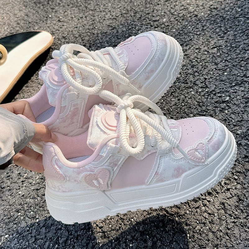 Women's Platform White Sneakers with Lightweight Rubber Sole