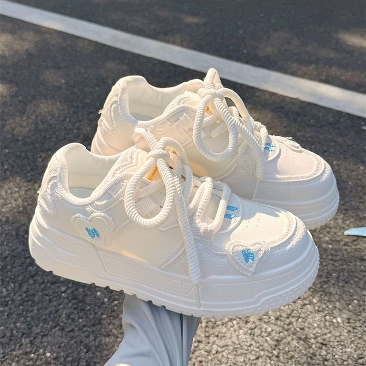 Women's Platform White Sneakers with Lightweight Rubber Sole