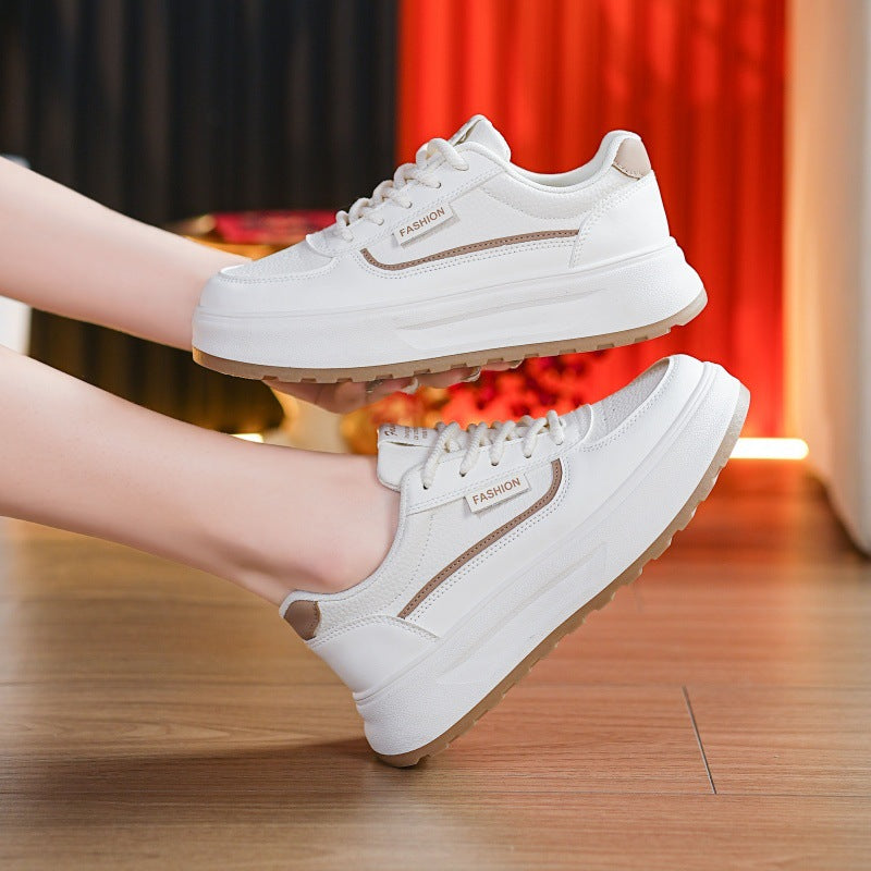 Women's Platform Casual Sneakers with Synthetic Leather Upper