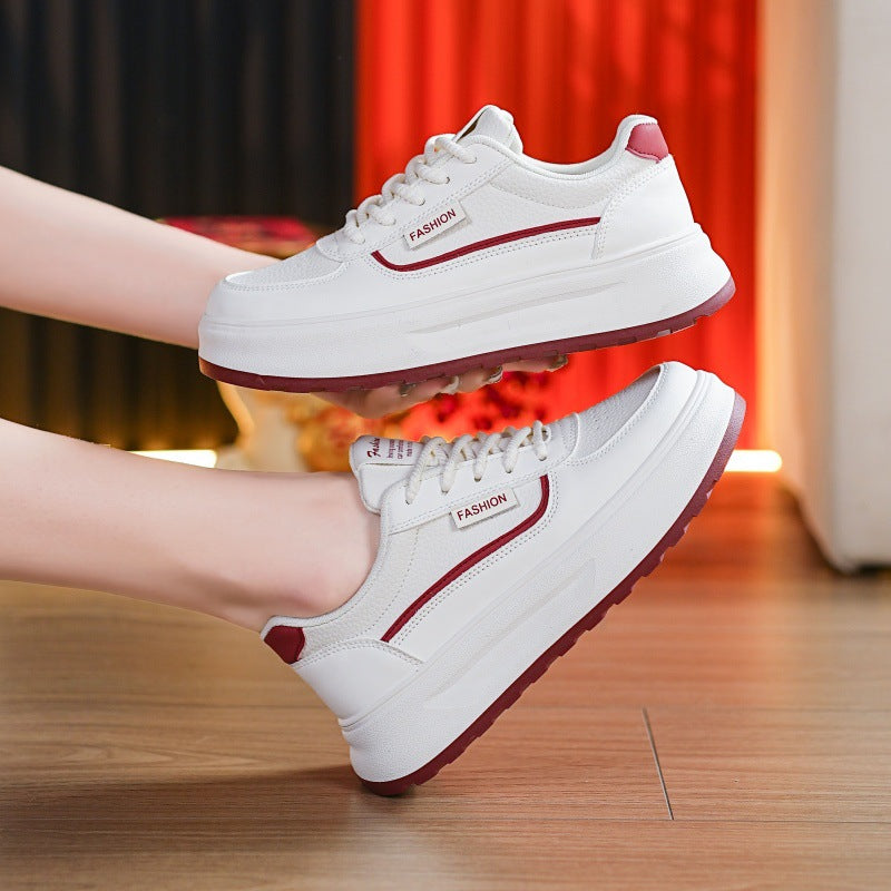 Women's Platform Casual Sneakers with Synthetic Leather Upper
