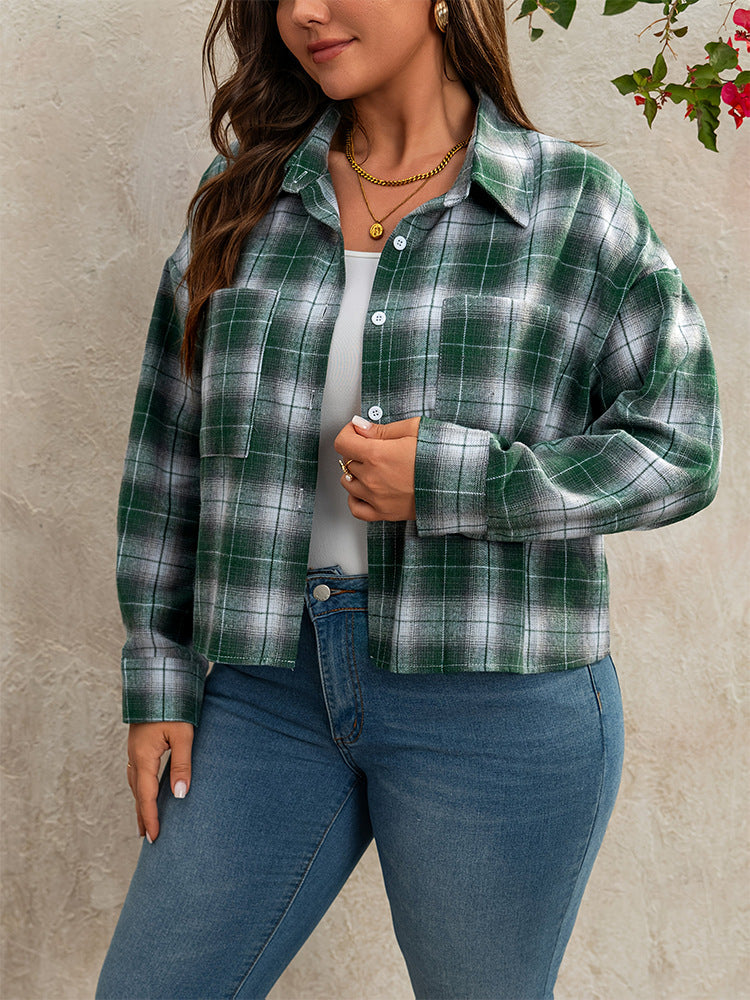 Women's Green Plaid Long Sleeve Casual Button-Up Shirt