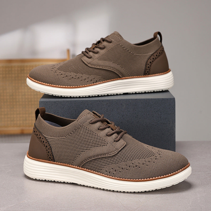 Lightweight Fly Knit Loafers for Men Breathable Lace-Up Casual