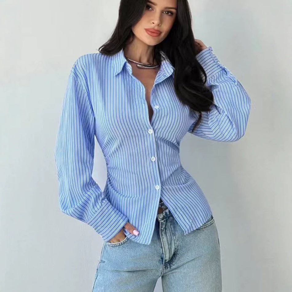 Women's Striped Slim Fit Long Sleeve Button-Up Shirt