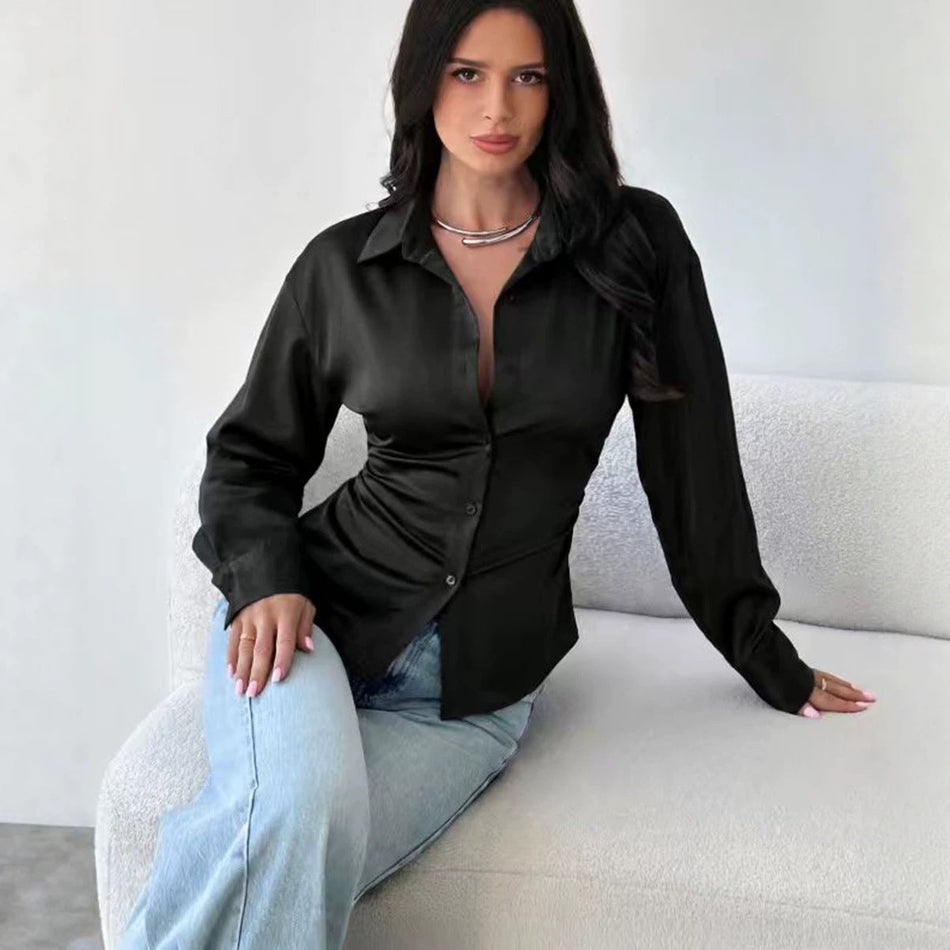 Women's Striped Slim Fit Long Sleeve Button-Up Shirt