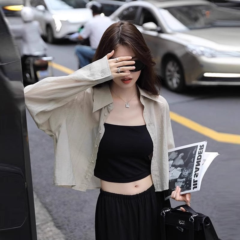 Women's Short Tencel Long Sleeve Lightweight Cardigan Shirt