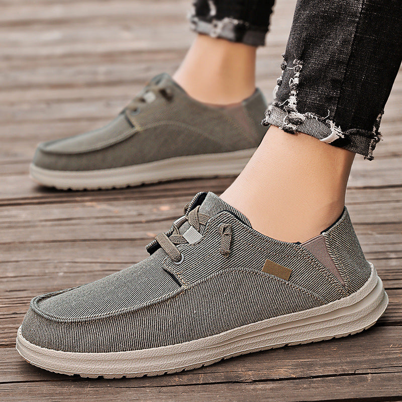 Lace-Up Canvas Shoes for Men Breathable Casual Flat Loafers