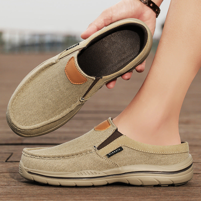 Large Size 47 Canvas Loafers for Men Half Slip Casual Shoes