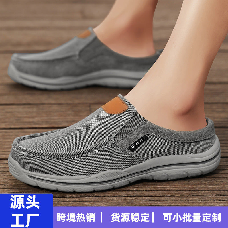 Large Size 47 Canvas Loafers for Men Half Slip Casual Shoes