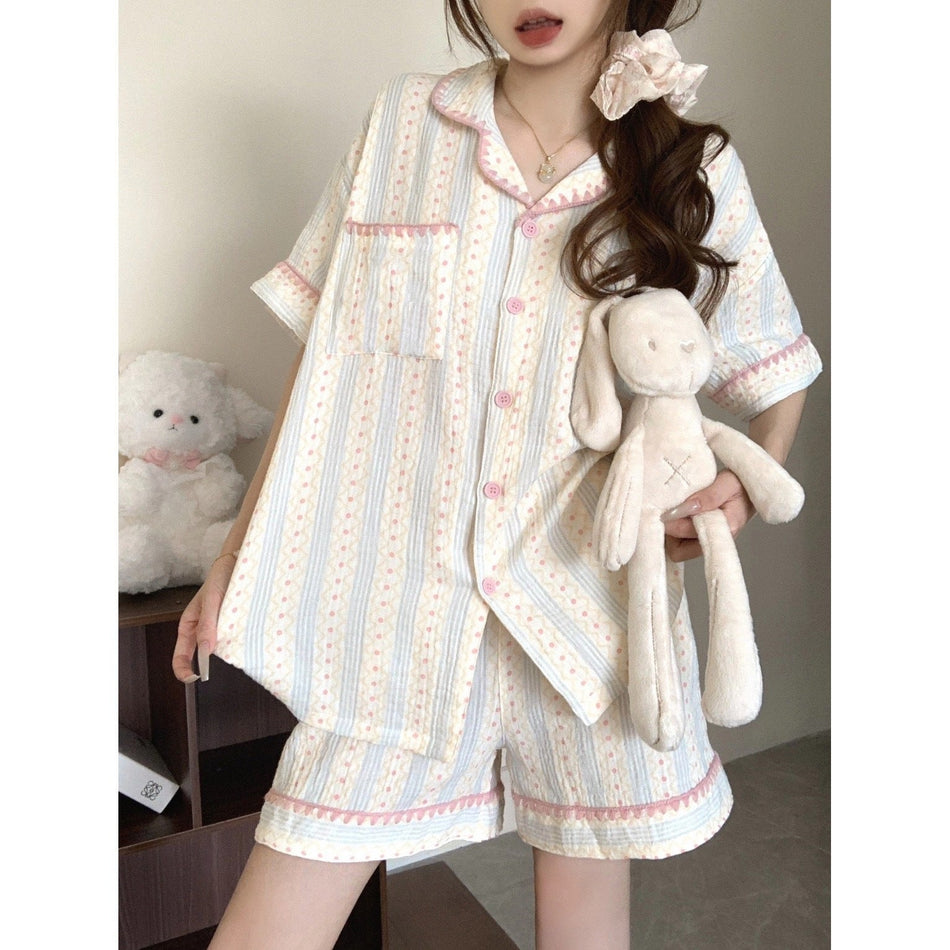 Women's Cloud Cotton Striped Short Sleeve Lounge Pajama Set