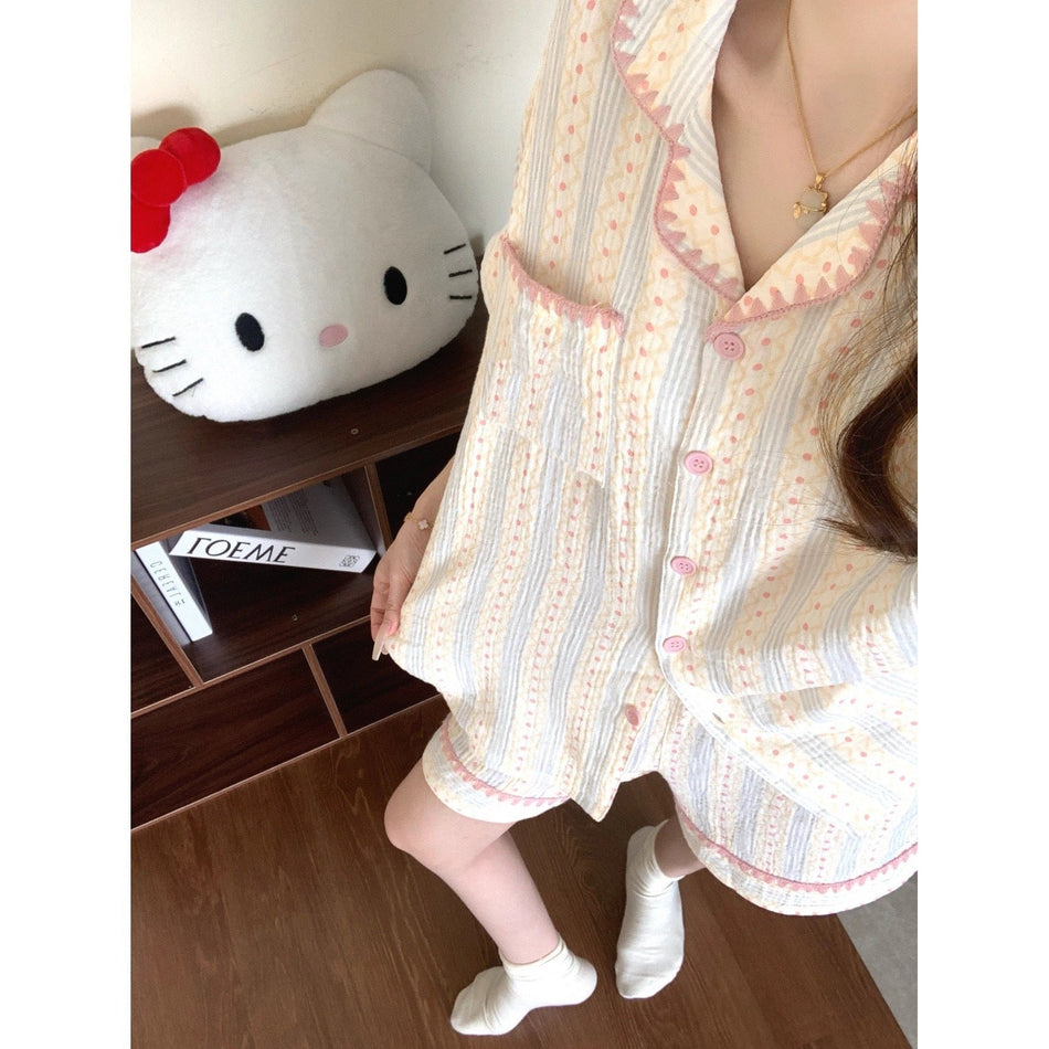 Women's Cloud Cotton Striped Short Sleeve Lounge Pajama Set