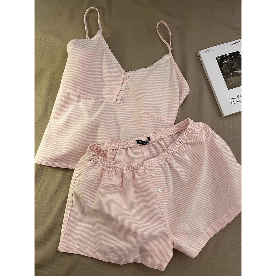 Women's Cloud Cotton Striped Suspender Pajama Shorts Set