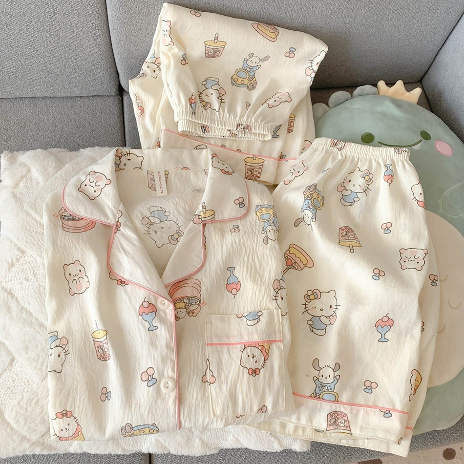 Women's Cloud Cotton Gauze Cartoon Pajama Three Piece Set