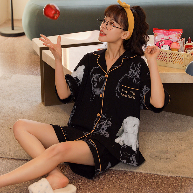 Women's Cotton Style Short Sleeve Pajama Shorts Set