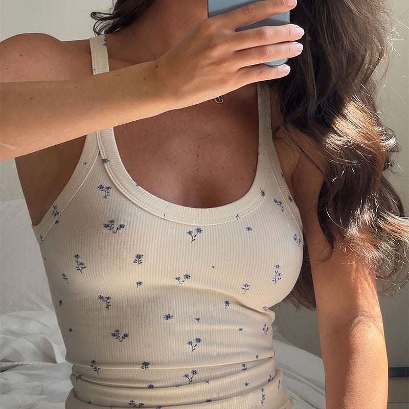 Women's Printed Sleeveless Vest and Long Pants Set