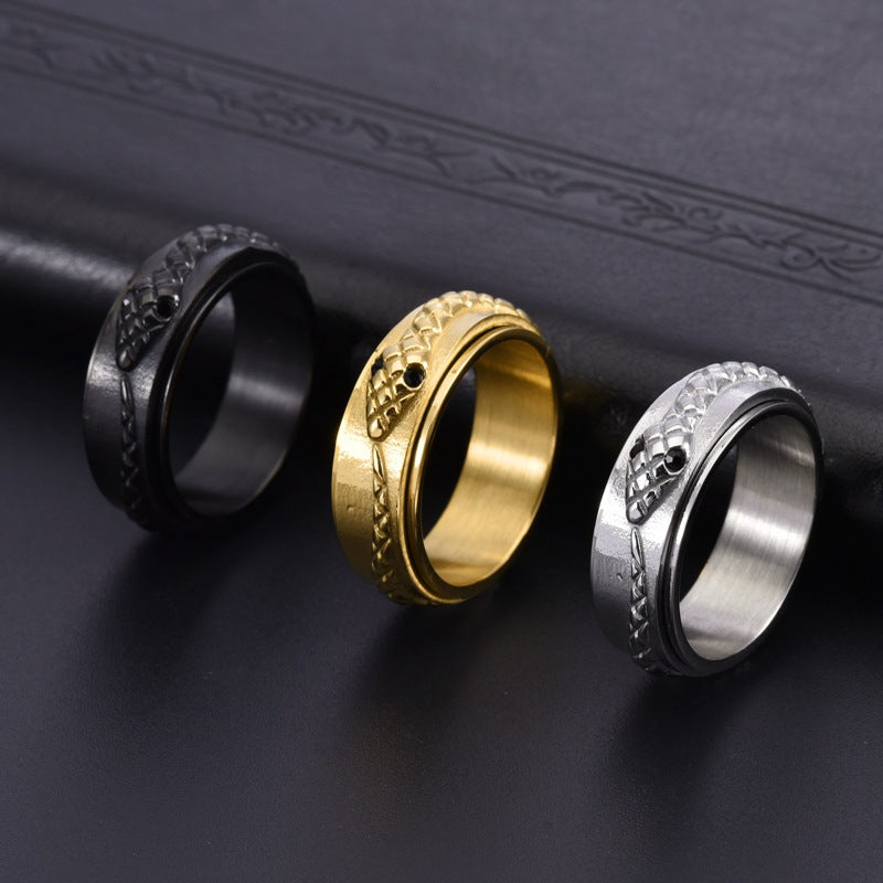 Creative Snake Ring for Men Titanium Steel Rotatable Jewelry