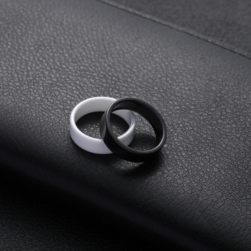 Men's Black White Ceramic Ring Minimalist Fashion Jewelry