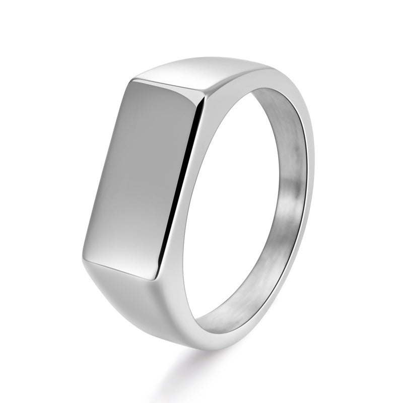 Rectangular Titanium Steel Ring for Men Retro Distressed Jewelry