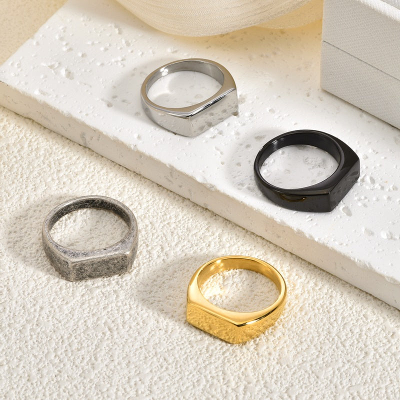 Rectangular Titanium Steel Ring for Men Retro Distressed Jewelry