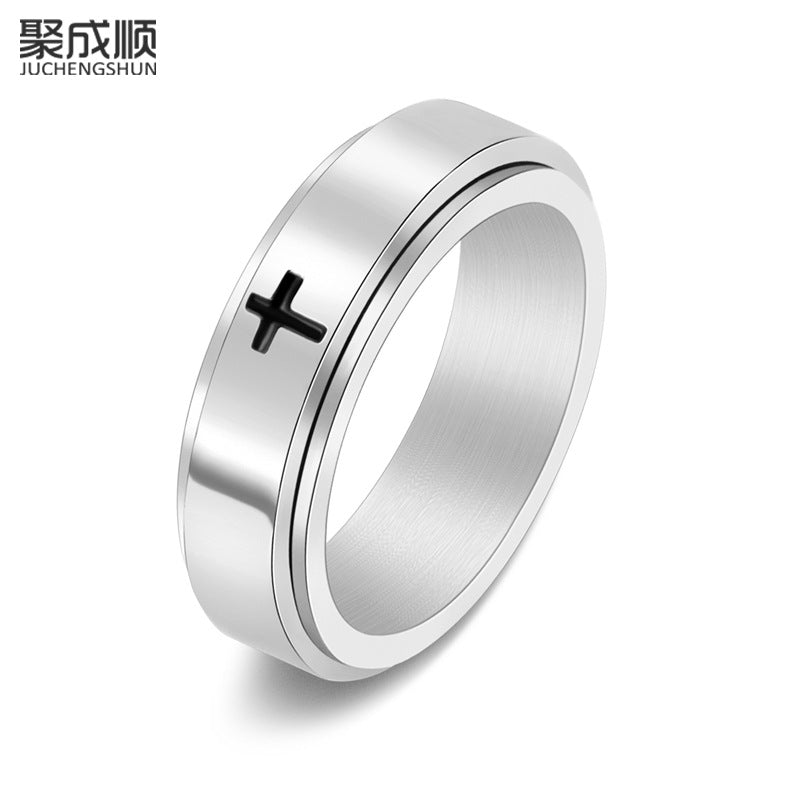 Cross Rotatable Ring Titanium Steel Unisex Decompression Jewelry