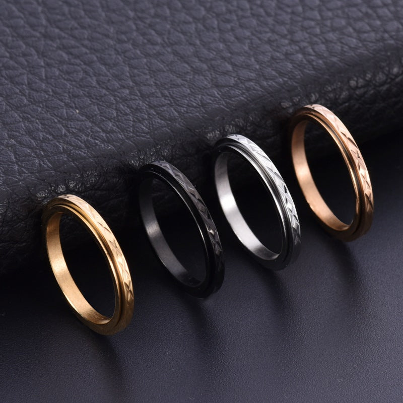Flower Diamond Lattice Rotatable Ring Unisex Niche Jewelry