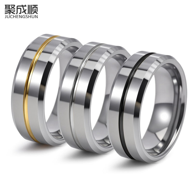 8MM Tungsten Steel Ring Beveled Edge Unisex Jewelry