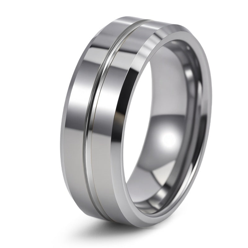 8MM Tungsten Steel Ring Beveled Edge Unisex Jewelry