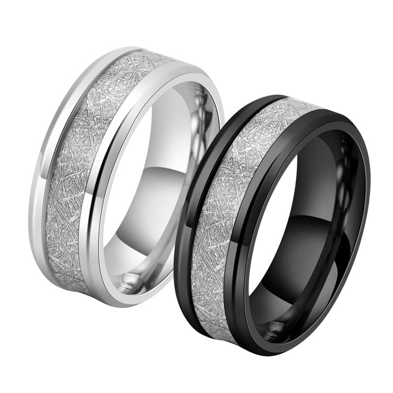 Titanium Steel Carbon Fiber Ring Men's Matte Silver Jewelry