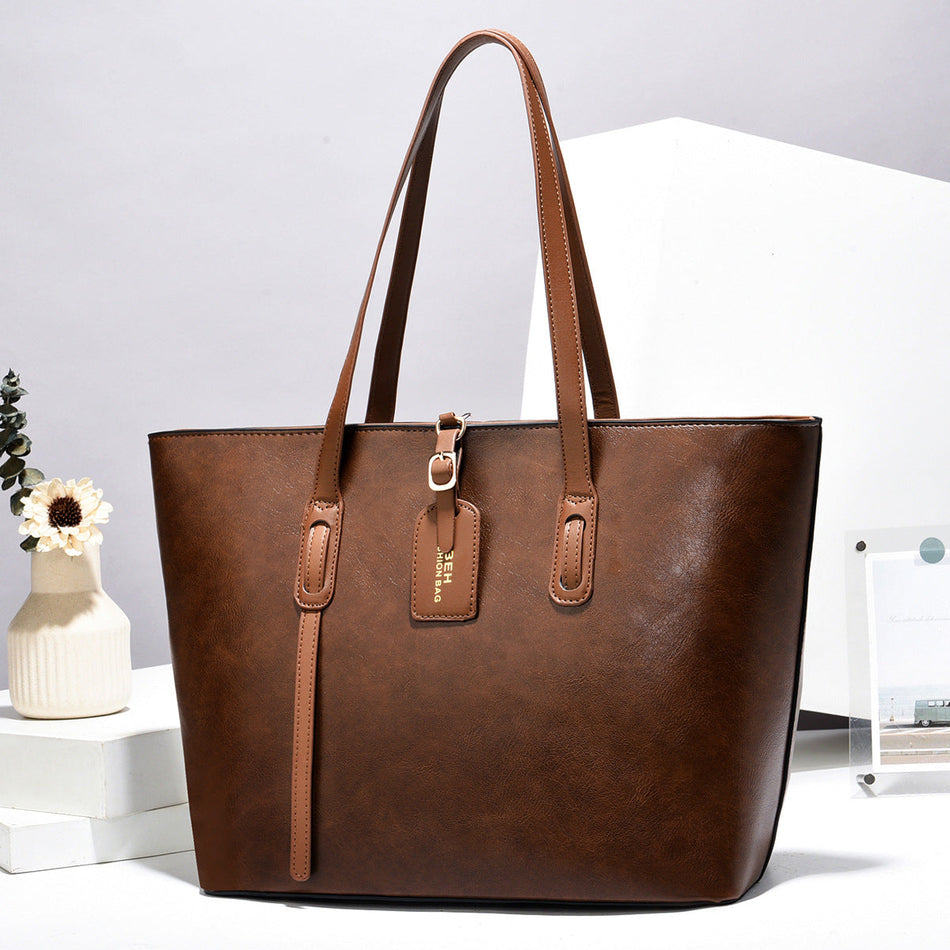 Women's PU Cowhide Pattern Bucket Tote Shoulder Bag