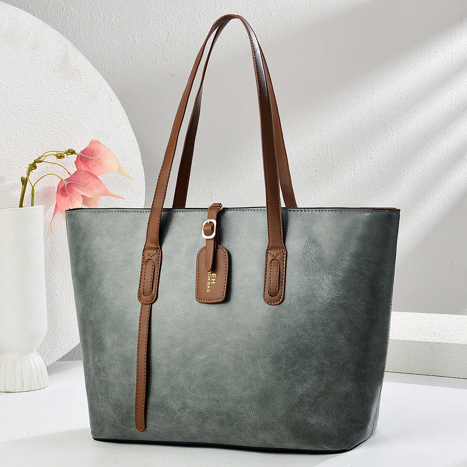 Women's PU Cowhide Pattern Bucket Tote Shoulder Bag