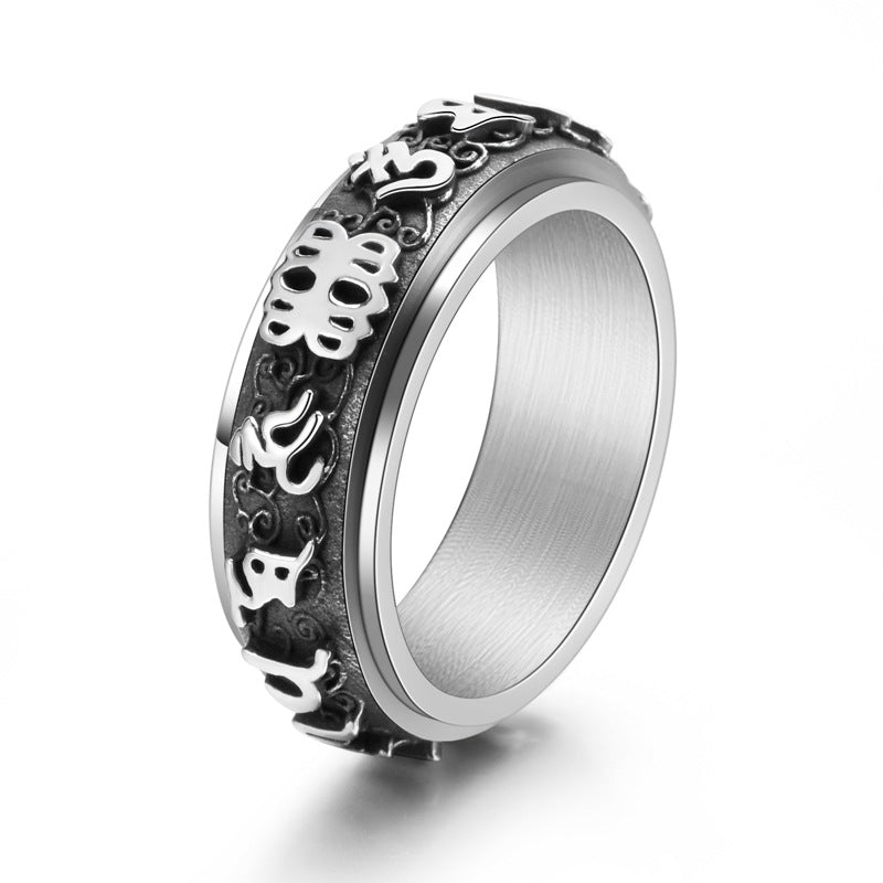 Stainless Steel Rotatable Mantra Ring Men's Vintage Jewelry